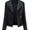 Women's Black Faux Leather Biker Jacket with Zipper Detailing