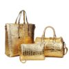 Luxury Gold Croc-Embossed Pure Leather Handbag Set – 3 Pieces