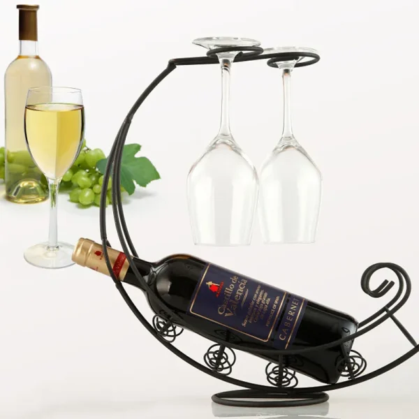 Metal Wine Rack with Glass Holder Display