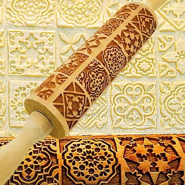 Exquisite Pattern Wooden Rolling Pin for Baking