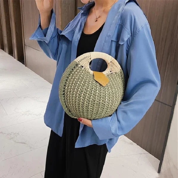 Handwoven Bohemian Rattan Beach Bag - Image 8