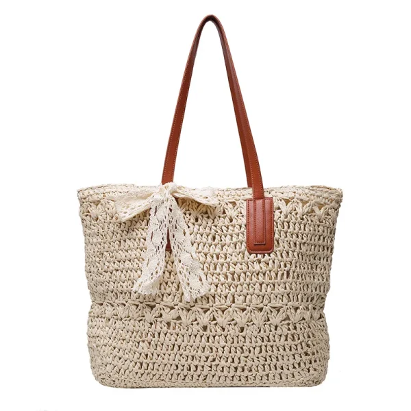 Breezy Beach Bliss: Woven Straw Tote Bag with Cutout Detail - Image 6