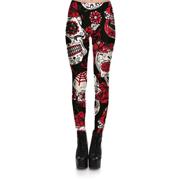 Floral Skull Women's Leggings - Image 3