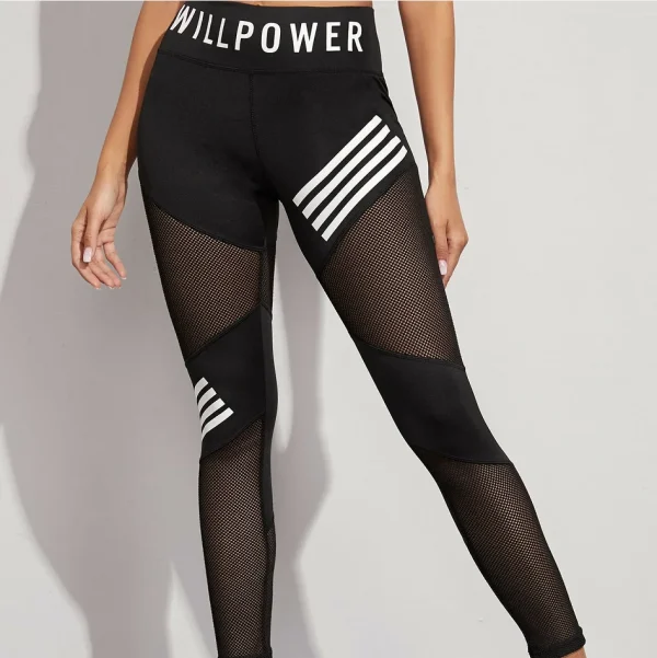 High Waist Mesh Patchwork Sports Leggings - Image 3