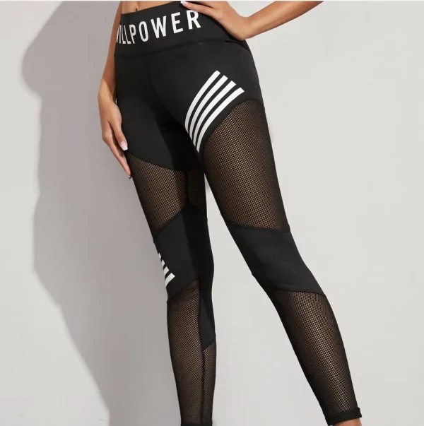 High Waist Mesh Patchwork Sports Leggings - Image 5