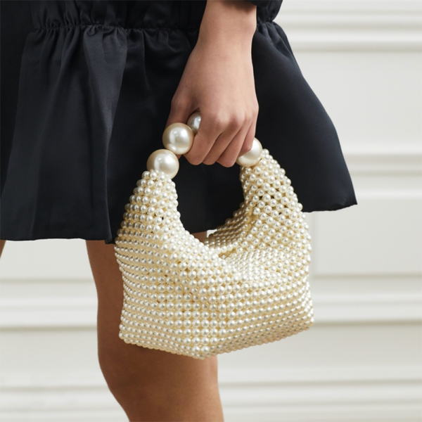 Women's Artificial Pearl Handwoven Beaded Bag