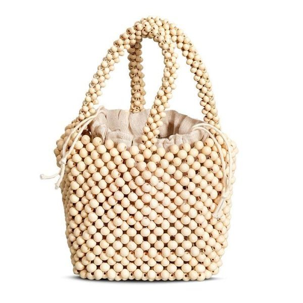 Vintage Hand-Woven Wood Bead Tote