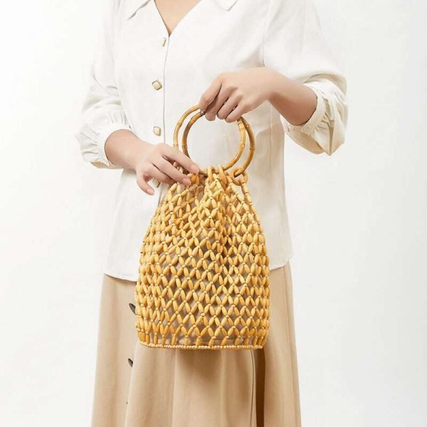 Wood Bead Woven Bamboo Knot Handbag - Image 4