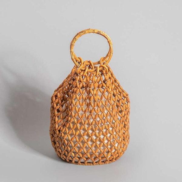 Wood Bead Woven Bamboo Knot Handbag - Image 5