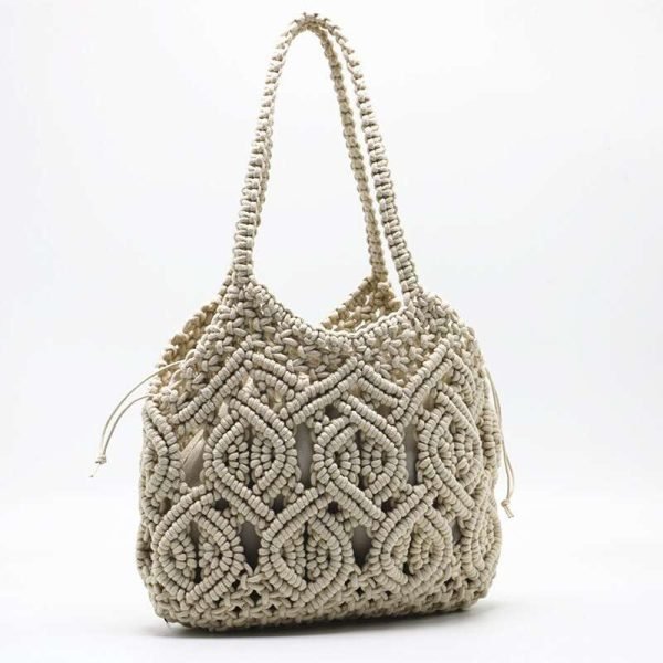 Cotton Single Shoulder Straw Woven Bag - Image 2