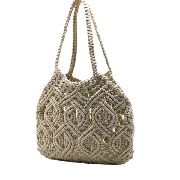 Cotton Single Shoulder Straw Woven Bag - Image 3