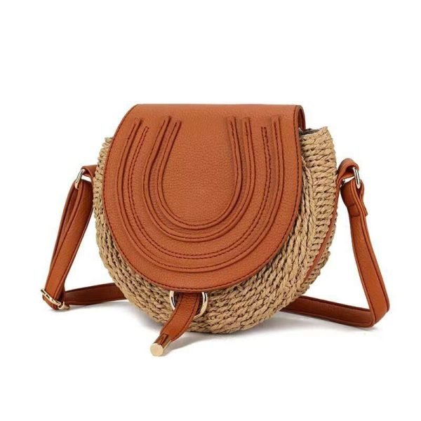 Bag Hand-woven Straw PU Leather Bag