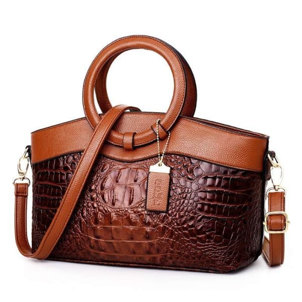 Women's Vintage Crocodile Pattern Handbag - Image 4