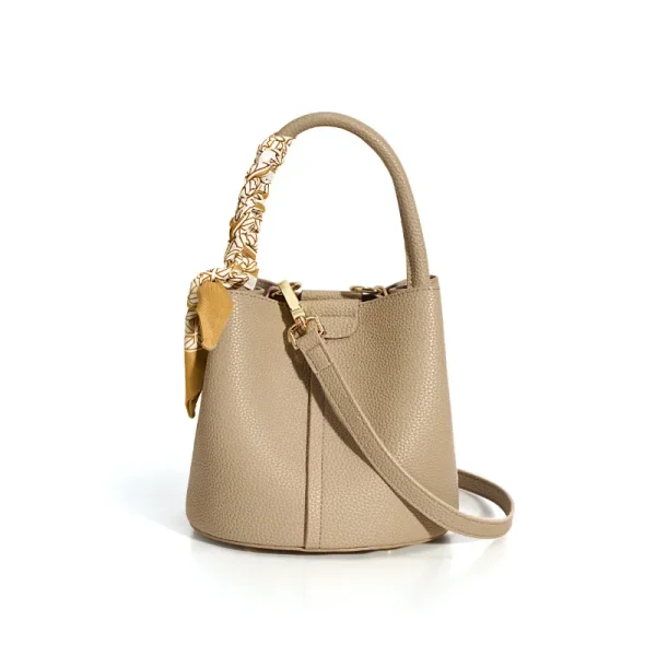 Strap Scarf Genuine Leather Bucket Bag - Image 2