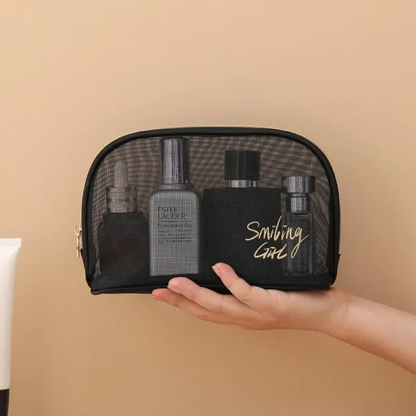 Black Mesh Zipper Pouch Makeup Pouch - Image 4