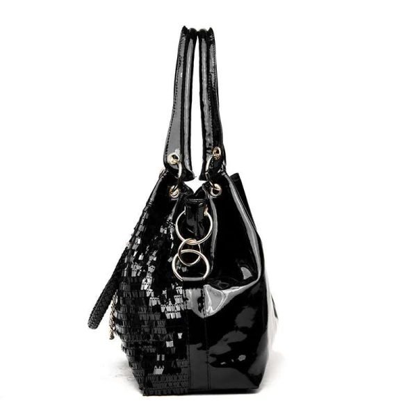 Luxury Sequined Patent Leather Shoulder Bag - Image 3
