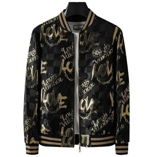 Bomber Jacket with Gold-Stamped Print