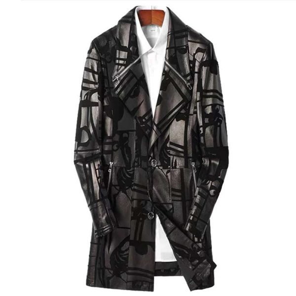 Genuine Leather Suede Printed Trench Coat - Image 2