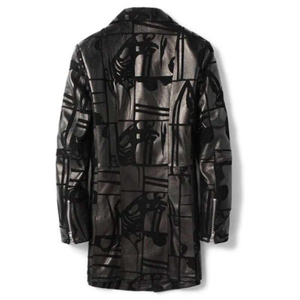 Genuine Leather Suede Printed Trench Coat