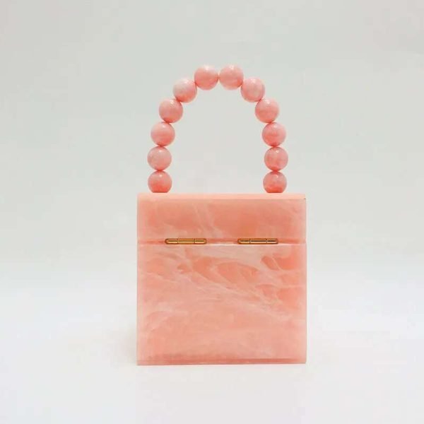 Solid Pink Beaded Acrylic Evening Bag - Image 3