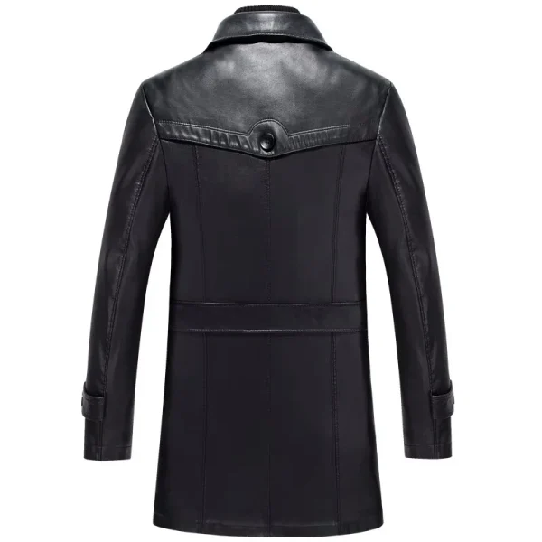 Men's Black Sheepskin Long Leather Trench Coat - Image 2