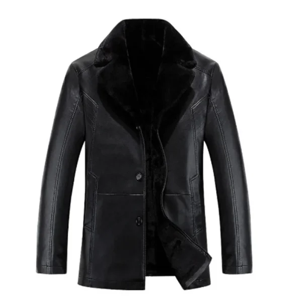 British Style Single Breasted Men's Leather Fur Coat - Image 2