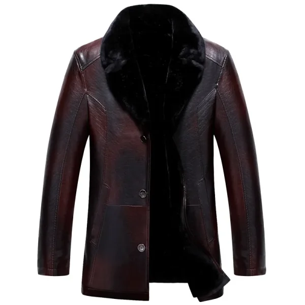 British Style Single Breasted Men's Leather Fur Coat - Image 3