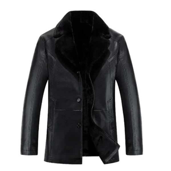 British Style Single Breasted Men's Leather Fur Coat