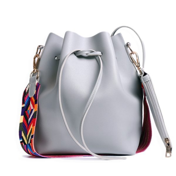 Stylish PU Leather Bucket Bag with Colorful Strap