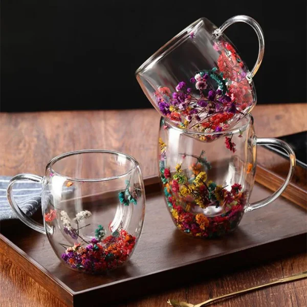 Double-Layer Glass Cup with Real Flowers - Image 6