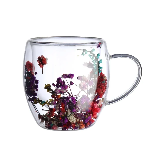 Double-Layer Glass Cup with Real Flowers - Image 4