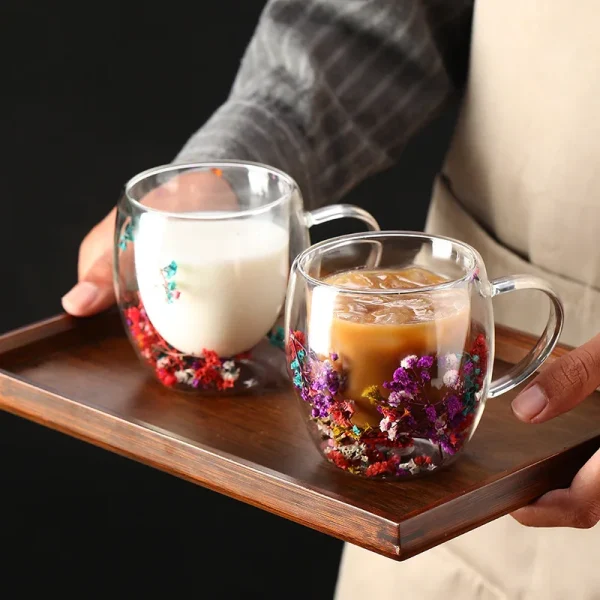 Double-Layer Glass Cup with Real Flowers - Image 2