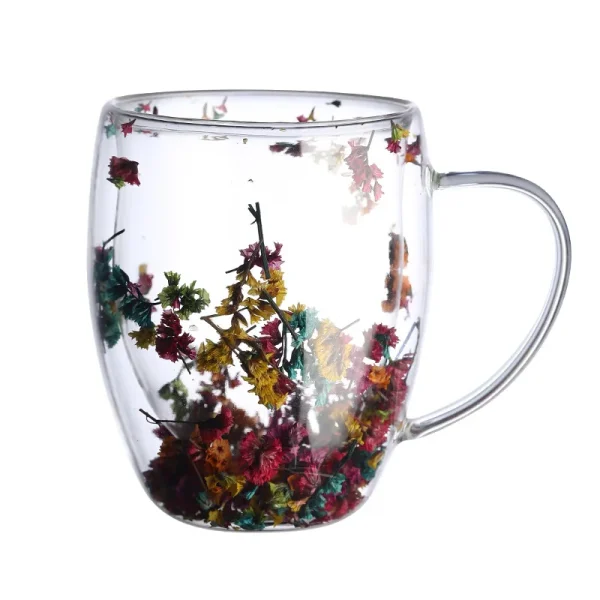 Double-Layer Glass Cup with Real Flowers - Image 3