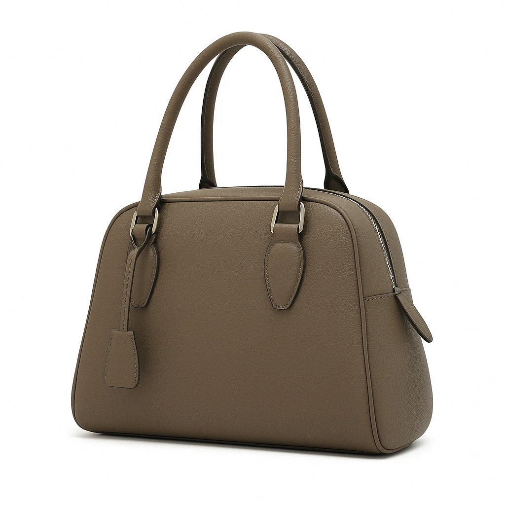 Grey Structured Boston Tote – Cowskin Leather Bag
