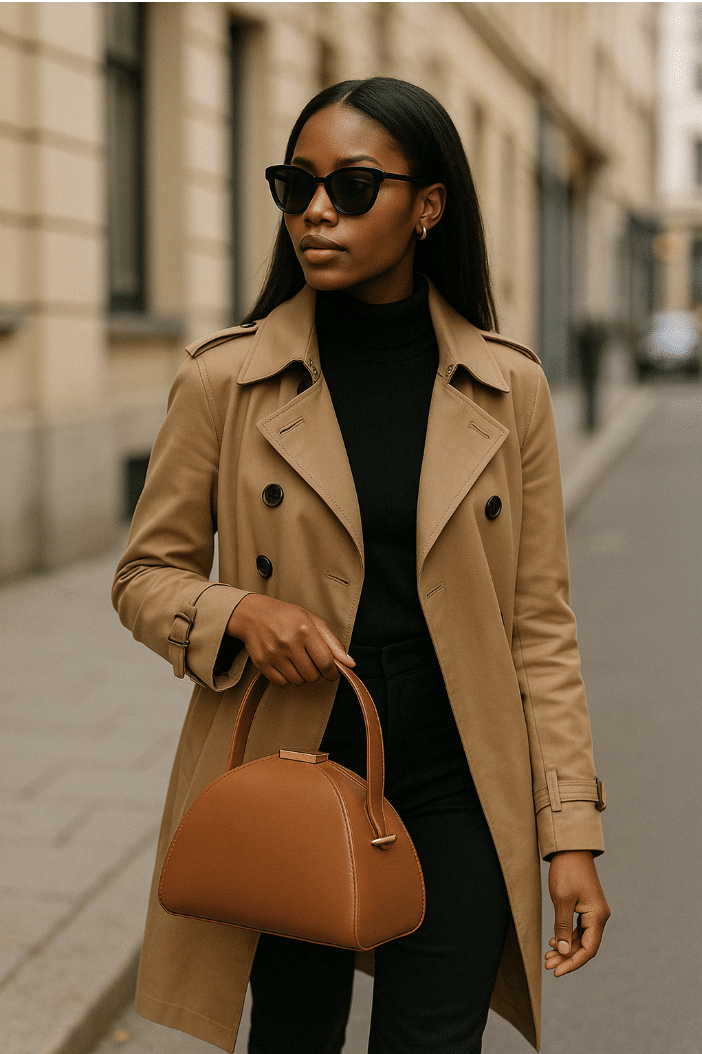 Structured Dome-Shaped Leather Handbag in Cognac Brown